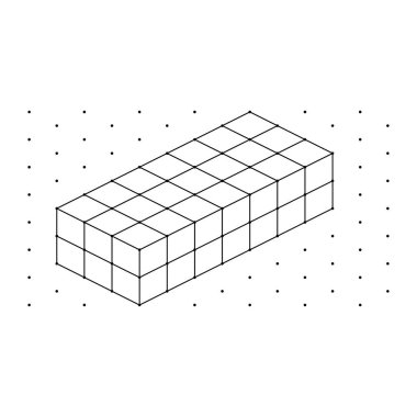 Noktalar üzerindeki noktalı çizgileri kullanarak her bir şekil için üç boyutlu izometrik küpler. Sınır çizimi beyaz arkaplanlı bir okul matematik sayfasında..