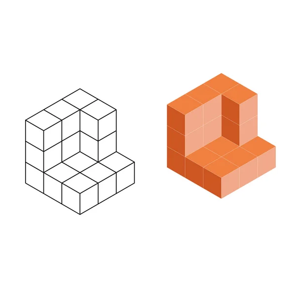 Cubos Isométricos Para Cada Forma Usando Linhas Pontilhadas Uma Grade — Vetor de Stock