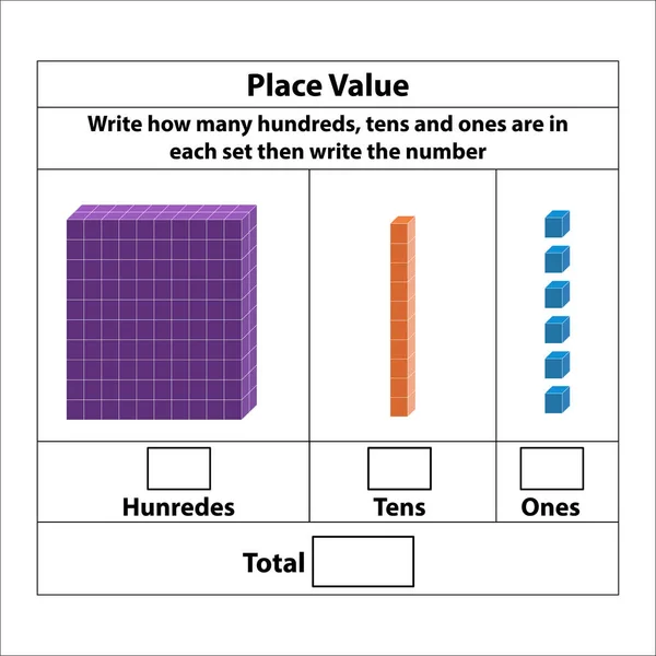 Place Value Hundreds Tens Ones Blocks Single Blocks Vector Illustration — Stock Vector