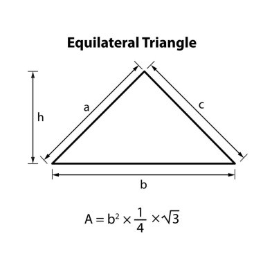 Eşkenar Üçgen Formula Alanı. Geometrik şekiller. Beyaz arkaplan vektör illüstrasyonunda izole edildi.
