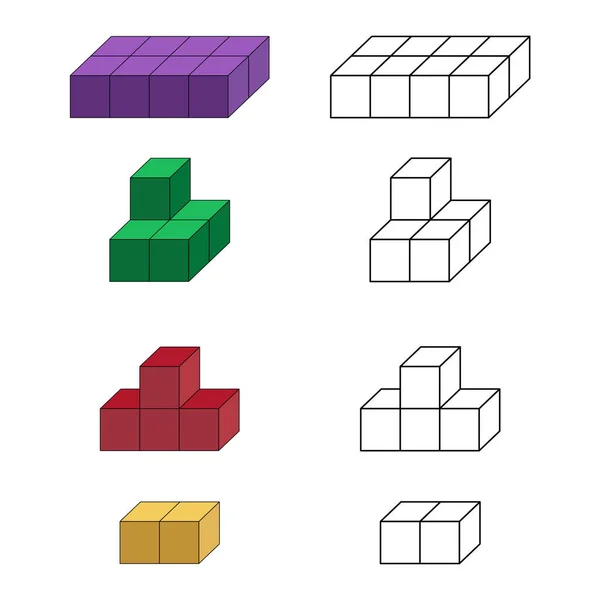 Cubos Isométricos Cubo Color Contorno Sobre Fondo Blanco — Archivo Imágenes Vectoriales