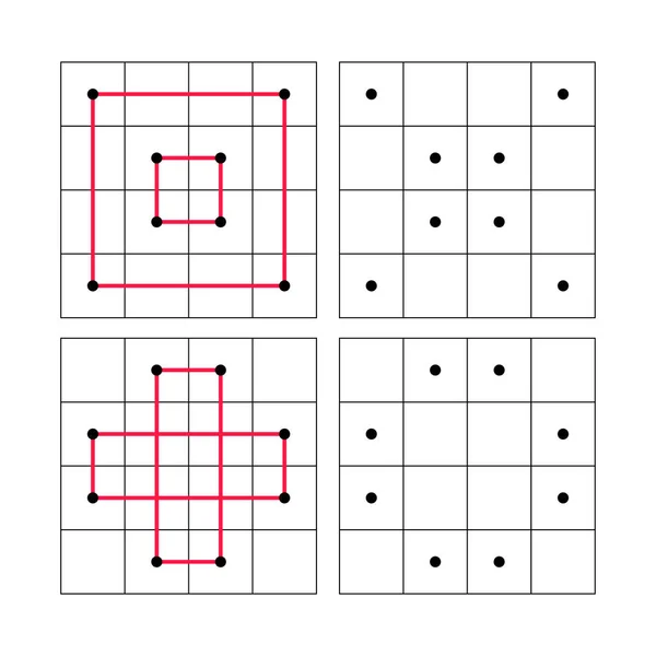 Dots网格为这些虚线练习的每个形状画一条线 学校的数学单子几何世界 — 图库矢量图片