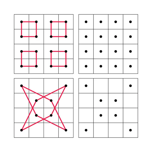 点線グリッドは点線練習のこれらの形のそれぞれのための線を描きます スクール数学シート ジオメトリの世界は — ストックベクタ