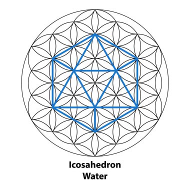 Icosahedron Suyu. Korkak Geometri Vektörü Tasarım Elementleri rengi. Bunlar din, felsefe ve maneviyat sembolleri. Geometri dünyası.