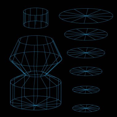 3 boyutlu ağ örgüsü, net kablo çerçevesi, vektör çizgileri çizimi. Satır, ağ örgüleri, bilim ve teknoloji nesneleri içinde 3B kablo veya geometrik ağ