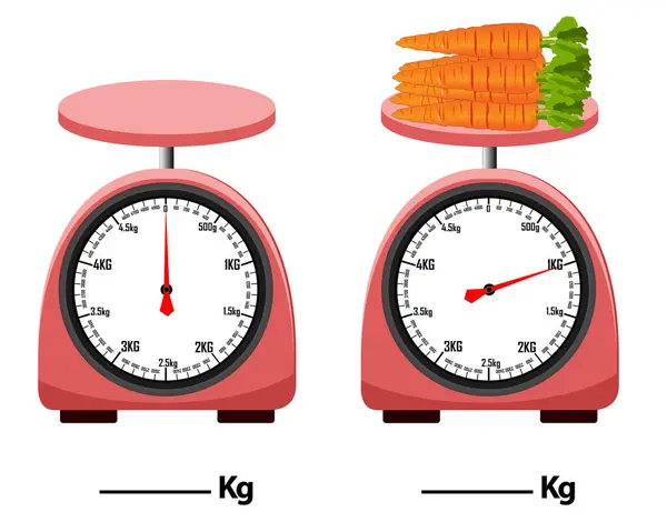 Analoge Waage Karotte Gewichtswaage Isoliert Auf Weißem Hintergrund Einfache Küchenwaage — Stockvektor