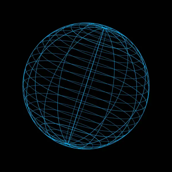 三维网格球体 矢量线图解 线或网格框架中的三维线框或几何网络 科学和技术对象 — 图库矢量图片