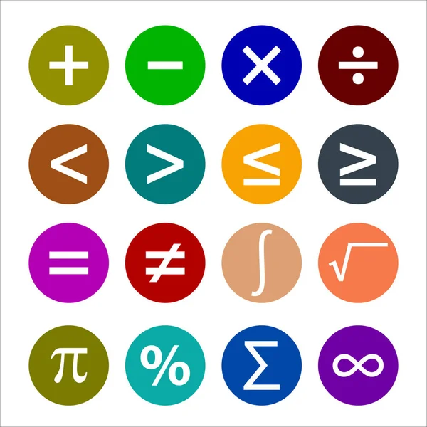 Mathe Symbole Farbige Kreis Symbole Vektorillustration Einfache Symbole Bunte Mathematische — Stockvektor