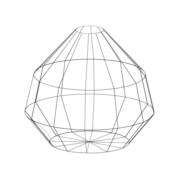 三维网格 网线框图 矢量线图解 线或网格框架中的三维线框或几何网络 科学和技术对象 — 图库矢量图片