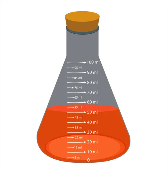 Glass Laboratory Chemical Measuring Flasks Colorful Liquids Vector Illustration Set — Stock Vector