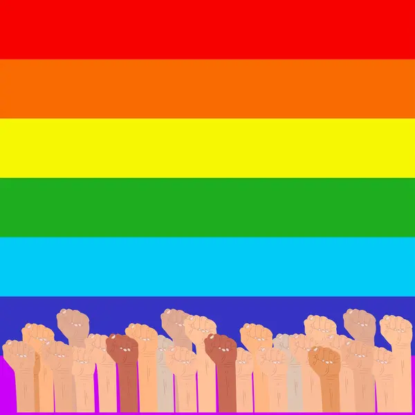 Rainbow Colored Backround Hand Fist Raised Gay Pride Lgbt Concept — Stock Vector