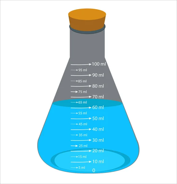 Glass Laboratory Chemical Measuring Flasks Colorful Liquids Vector Illustration Set — Stock Vector