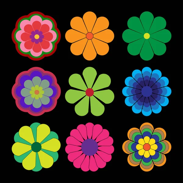 Conjunto Flores Coloridas Padrão Formas Geométricas Elegante Floral Tropical Com — Vetor de Stock