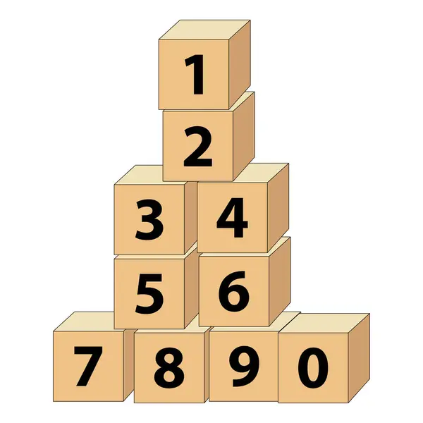 0から9までの子供の番号ブロックは 4などを表す大きな文字を持つ教育ブロックです このベクトルイラストは 子供のための基本的な数学学習ツールです — ストックベクタ