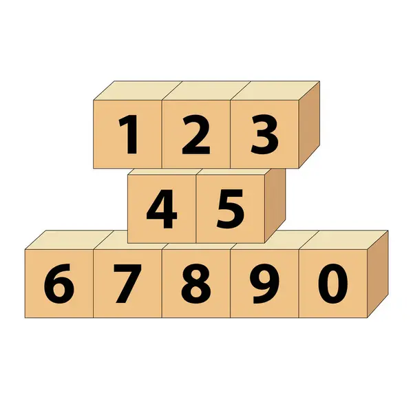 子供の数値ブロック 数学の数ブロックを学習する子供たち ビッグレターナンバー ベクトルイラスト — ストックベクタ