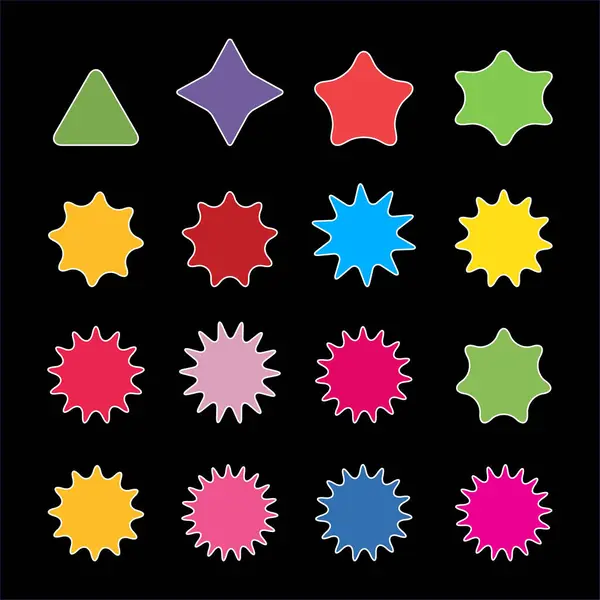 あなたの設計のためのベクトル基本的な形の多彩な星のコレクション 曲線エッジを有する多角形の要素 レトロスター フラットベクトル設計要素 — ストックベクタ