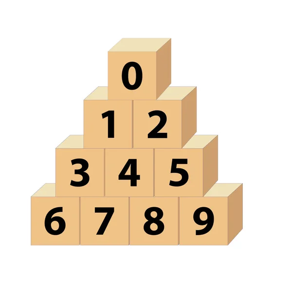 0から9までの子供の番号ブロックは 4などを表す大きな文字を持つ教育ブロックです このベクトルイラストは 子供のための基本的な数学学習ツールです — ストックベクタ