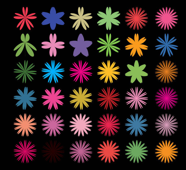 set of colorful Flowers geometrical shapes pattern: Elegant floral tropical with flowers. flower fashion prints. Seamless vector texture. Spring bouquet. Allover floral design pattern black backround