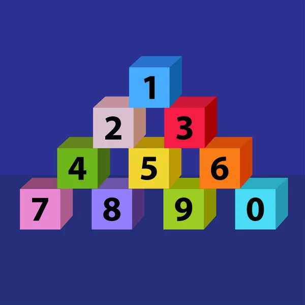 孩子们的字母块0到9个彩色的1 数字块 矢量图解 五彩斑斓的儿童玩具 — 图库矢量图片