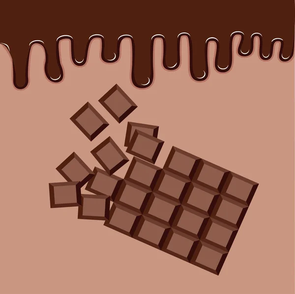 Verter Chocolate Goteando Chocolate Negro Barra Chocolate Chocolate Piezas Ilustración — Vector de stock