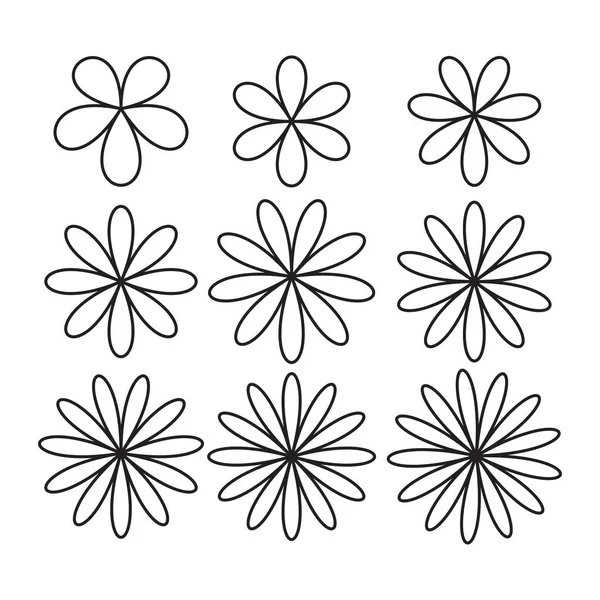 Set Van Kleine Bloemen Zwarte Omtrek Vector Botanische Illustraties Collectie — Stockvector