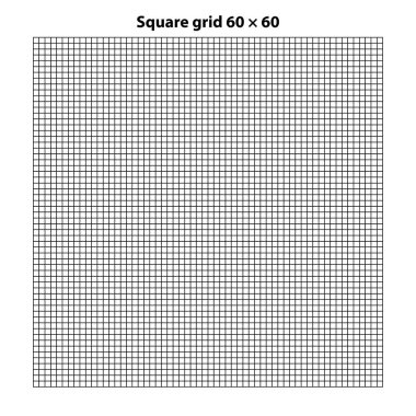 60 'a 60 karelik kare, şebeke dokusu arkaplan, vektör illüstrasyonu. Soyut ızgara çizgileri ve siyah kare çizgileri olan beyaz arkaplan.