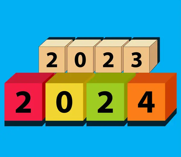 2023 2024 다채로운 입방체 2024 일러스트레이션 그리고 파란색 — 스톡 벡터