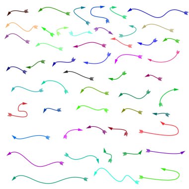 Ok simgesi. Mega vektör ok kümesi. Siyah ok koleksiyonu. Ok vektör simgesi. Modern basit oklar. Web tasarımı veya arayüzü için düz biçimli farklı oklar koleksiyonu.