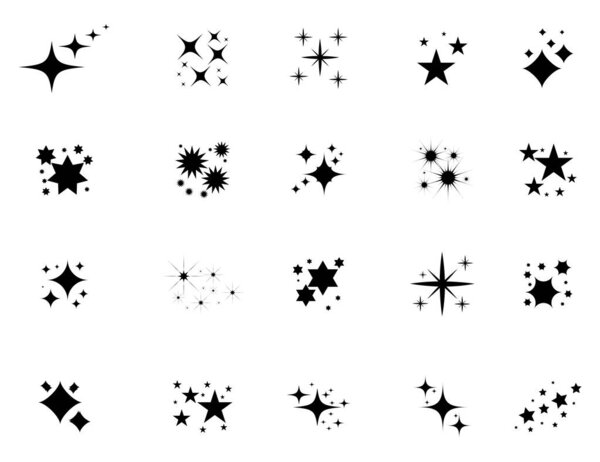 A set of shining and glowing stars, sparkle star icons,and stars with festive decoration particles create an abstract straight effect. Twinkling stars, in this vector illustration.