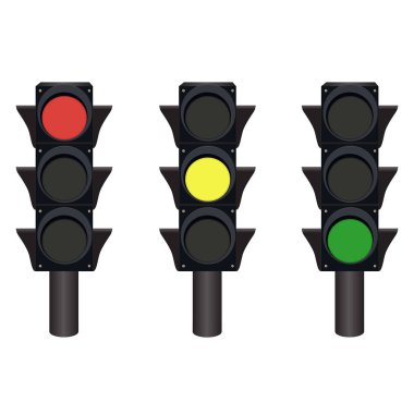 Trafik sinyali vektör illüstrasyonu. Uygulamalar ve web siteleri için kırmızı, sarı ve yeşil renkli düz simge sinyali. Beyaz bir arka planda. Eğitime eğilimli çocuklar