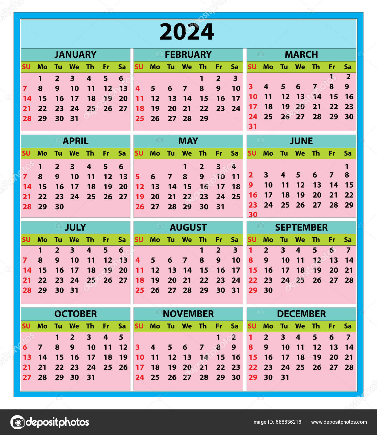 2024 Simple Set Calendar Start Sunday Stock Vector by ©20051985 688836216 2024 Simple Set Calendar Start Sunday Stock Vector by ©20051985 688836216