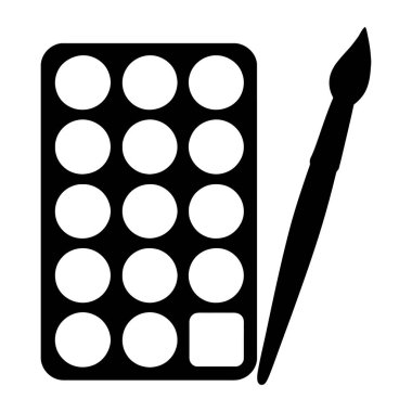 Ressam Paleti ile Dairesel Kuyular ve Fırça Temel Aracı Suluboya veya Yaratıcı Sanattaki Akrilik Resimleri Karıştırmak için