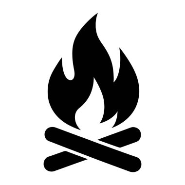 Kamp Ateşi Simgesi Biçimlendirilmiş Alevler ve Çapraz Kütükler Açık Kamp, Sıcaklık ve Hayatta Kalma Kavramlarının Minimalist Temsili