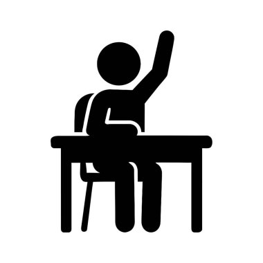 Üniversite eğitimi ikon vektöründe soru sormak için sınıfta el kaldıran öğrenci