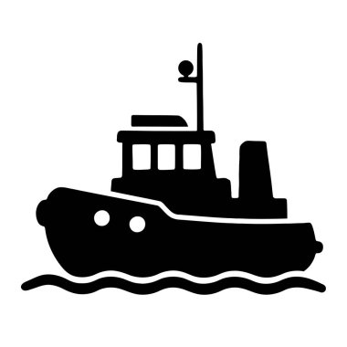 Çekme ve liman yardım hizmetleri için deniz nakliye gemisinin römorkör vektör simgesi çizimi