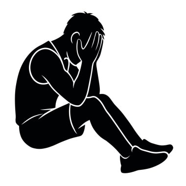 Yüzünde endişe ve zihinsel sağlık sorunları kavramını ifade eden umutsuzluk içindeki üzgün bir adamın silueti.