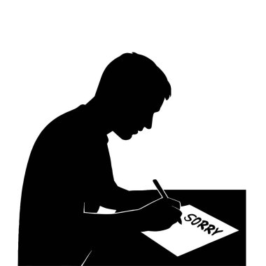 Özür mektubu yazan adam silueti üzgünüm mesaj affetme uzlaşma pişmanlık ifadesi