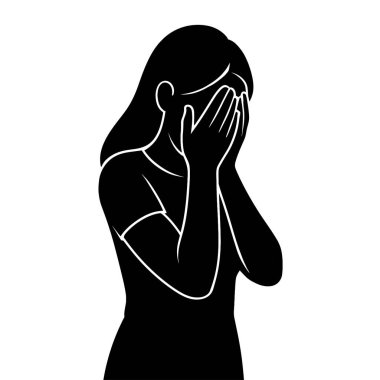 Depresyon için siluet vektör grafik çizimi ağlayan kadın zihinsel sağlık sorunları tasarımı