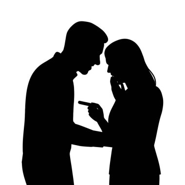 Çatışma stresi ilişkisini tartışan çiftlerin silueti aile içi şiddet ve iletişim sorunları siyah beyaz