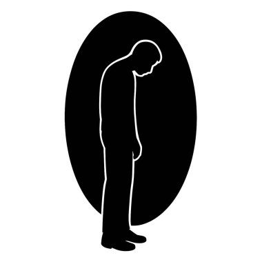 Siyah-beyaz sanatında depresyon, zihinsel sağlık ve duygusal stresi tasvir eden hüzünlü adam silüeti.