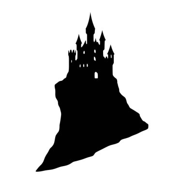 Rocky Cliff Silhouette 'deki kale. vektör illüstrasyonu