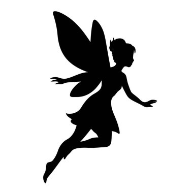  Siluette Uçuş Perisi. Dövme, simge, web grafik tasarımı ve bilgi konsepti olarak kullanmak için ideal.