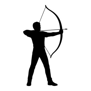 Archer in Action 'a odaklanmış. Dövme, simge, web grafik tasarımı ve bilgi konsepti olarak kullanmak için ideal.