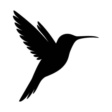 Uçuş siluetinde sinekkuşu. Kuş vektörü: Dövme, simge, web grafik tasarımı ve bilgi konsepti olarak kullanmak için ideal.