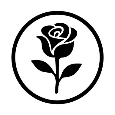Siyah ve Beyaz Minimalist Gül Amblemi. Evet. vektör: Dövme, simge, web grafik tasarımı ve bilgi konsepti olarak kullanmak için ideal.