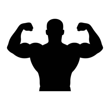 Güçlü Poz 'daki kaslı siluet. vektör: Dövme, simge, web grafik tasarımı ve bilgi konsepti olarak kullanmak için ideal.