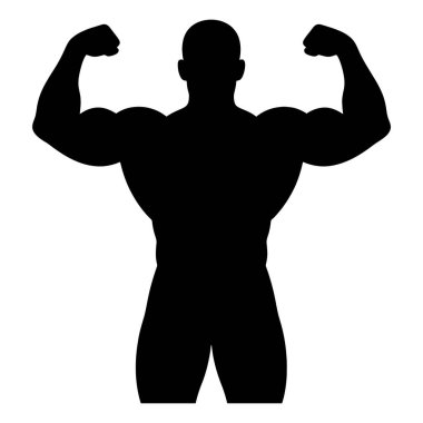 Güçlü Poz 'daki kaslı siluet. vektör: Dövme, simge, web grafik tasarımı ve bilgi konsepti olarak kullanmak için ideal.