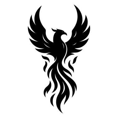 Phoenix Monokrom vektöründe Yükseliş: Dövme, simge, web grafik tasarımı ve bilgi konsepti olarak kullanmak için ideal.