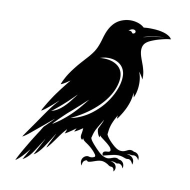 Siyah mürekkepli Raven Silhouette dövmesi. Kuş vektörü: Dövme, simge, web grafik tasarımı ve bilgi konsepti olarak kullanmak için ideal.