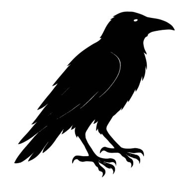 Siyah mürekkepli Raven Silhouette dövmesi. Kuş vektörü: Dövme, simge, web grafik tasarımı ve bilgi konsepti olarak kullanmak için ideal.